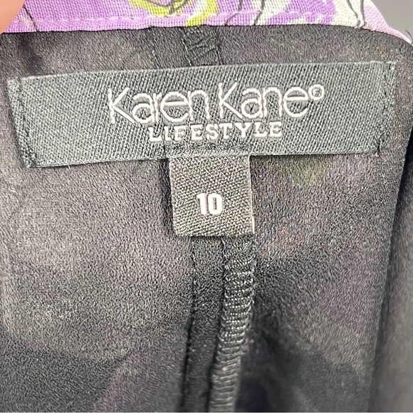 Black Skirt Purple Floral Print Size 10 Rayon A-Line Flared Hem Medium Lined EUC - Picture 4 of 5